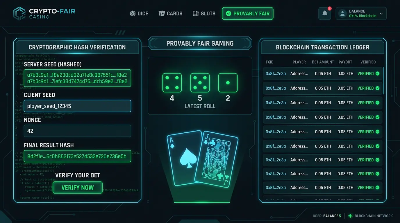 Provably fair game at Flagman Casino — blockchain hash verification panel showing round seed and outcome